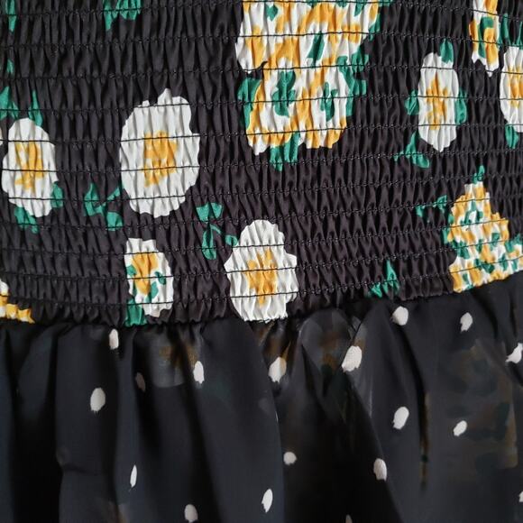 Foxiedox Women's Anemone Black Floral Mixed Print Long Sleeve Mini Dress L smock - Picture 6 of 9